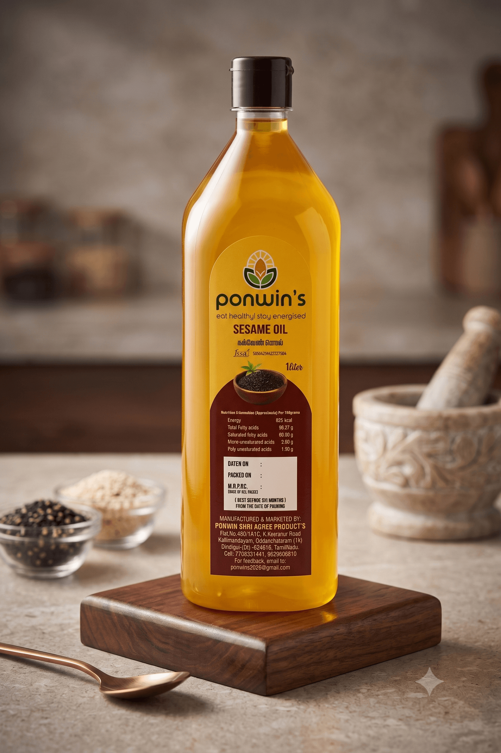 Ponwin's Sesame Oil, 1 Litre bottle